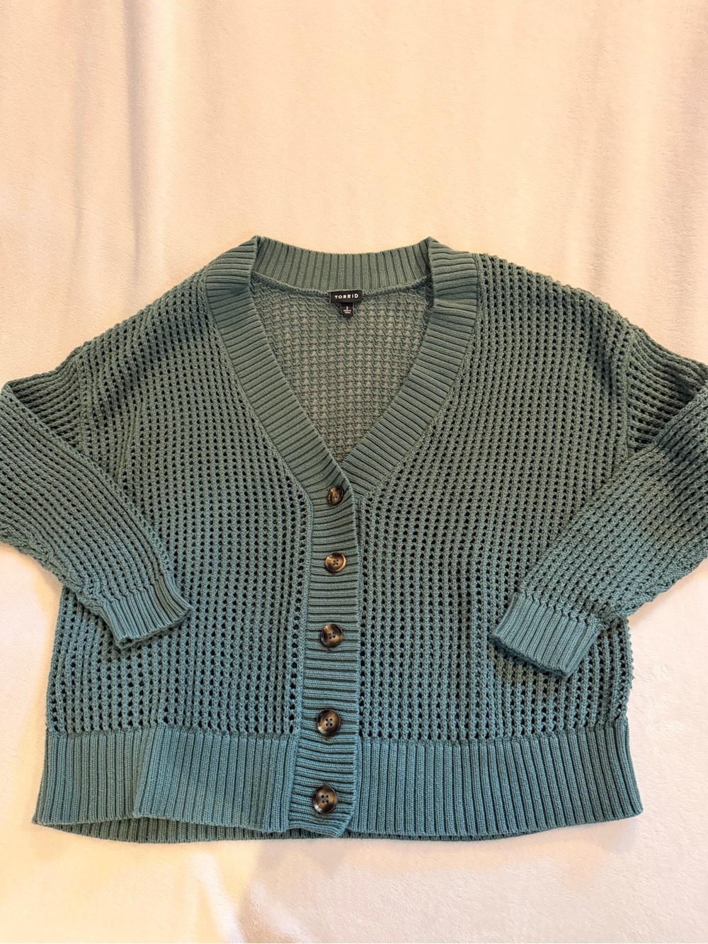 torrid green  open-knit button cardigan v neck size 2 XL